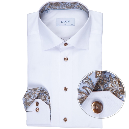 Slim Fit Luxury Cotton Twill Dress Shirt With Paisley Print Trim-new online-Fifth Avenue Menswear