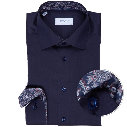 Slim Fit Luxury Cotton Twill Dress Shirt With Paisley Print Trim-new online-Fifth Avenue Menswear