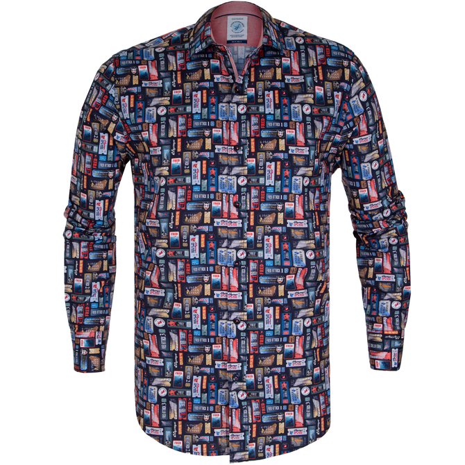 Cinema Tickets Print Stretch Cotton Shirt