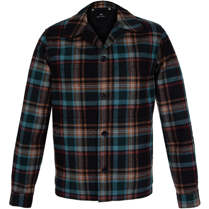 Teal & Brown Check Wool Blend Water-Resistant Jacket