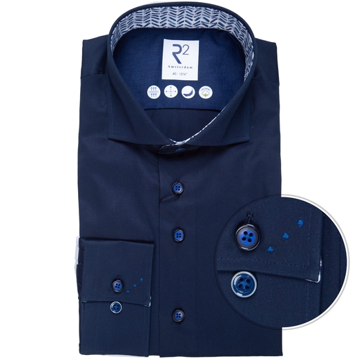 Navy 2-Ply Cotton Twill Dress Shirt With Geometric Print Trim-new online-Fifth Avenue Menswear
