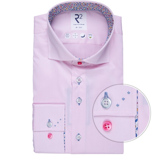 Pink 2-Ply Cotton Twill Dress Shirt With Floral Print Trim-new online-Fifth Avenue Menswear