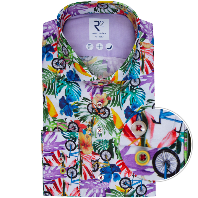 Floral & Bikes Print Stretch Cotton Shirt