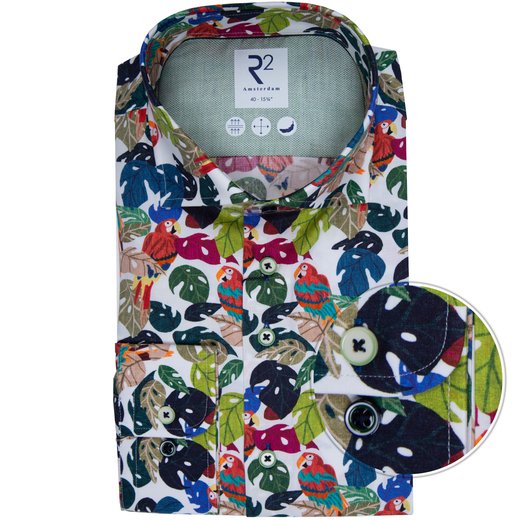 Floral Leaf & Parrot Print Stretch Cotton Shirt-new online-Fifth Avenue Menswear