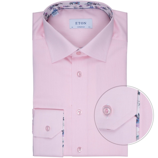 Contemporary Fit Luxury Cotton Twill Dress Shirt With Floral Print Trim-new online-Fifth Avenue Menswear