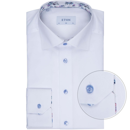 Slim Fit Luxury Cotton Twill Dress Shirt With Floral Print Trim-wedding-Fifth Avenue Menswear