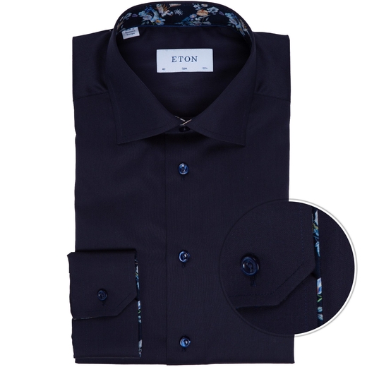 Slim Fit Luxury Cotton Twill Dress Shirt With Floral Print Trim-new online-Fifth Avenue Menswear