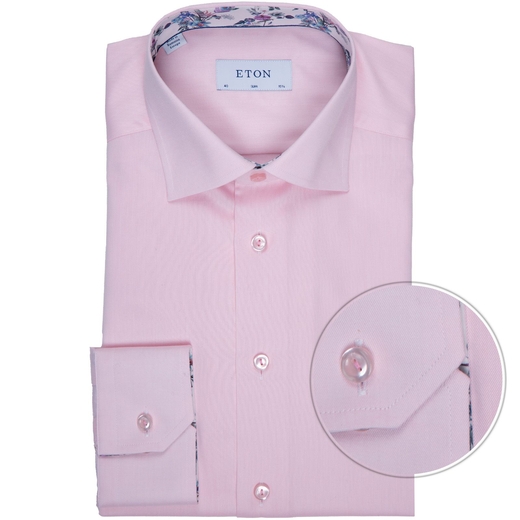 Slim Fit Luxury Cotton Twill Dress Shirt With Floral Print Trim-new online-Fifth Avenue Menswear