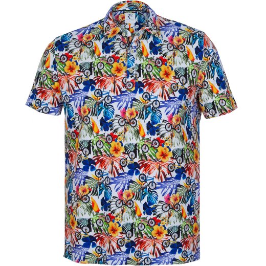 Multicoloured Floral & Bikes Print Pique Polo-new online-Fifth Avenue Menswear