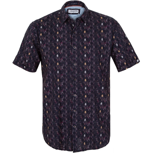 Dark Navy Geometric Print Short Sleeve Shirt-new online-Fifth Avenue Menswear