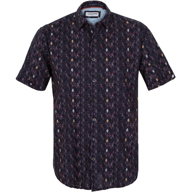 Dark Navy Geometric Print Short Sleeve Shirt