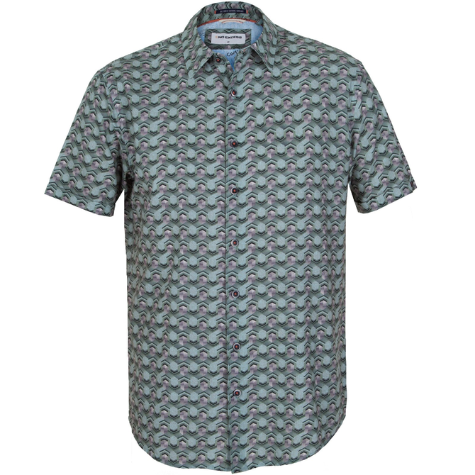 Green Retro Print Short Sleeve Shirt