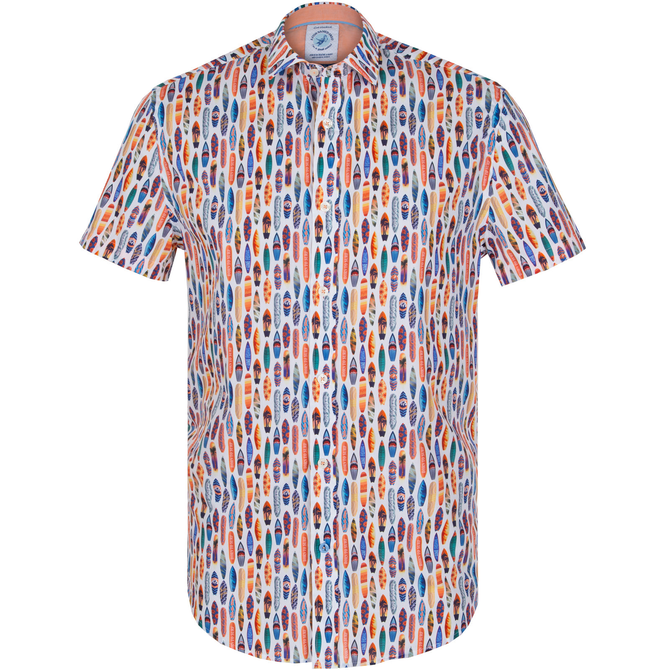 Surfboards Print Stretch Cotton Casual Shirt