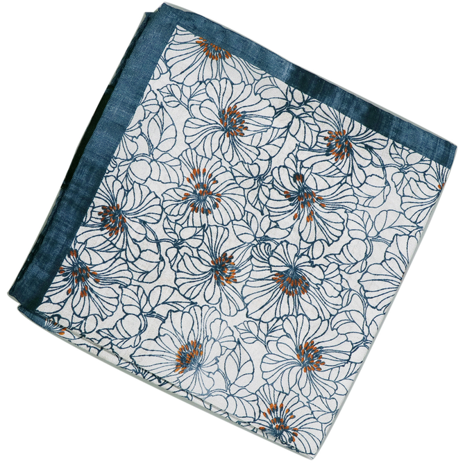 Floral Outline Print Silk Pocket Square