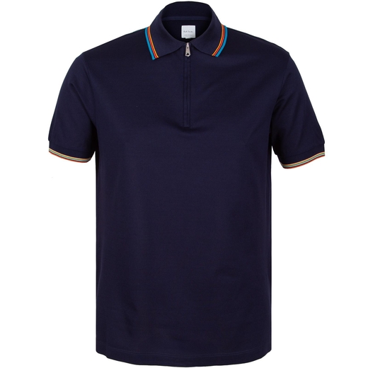 Luxury Zip Polo With Stripe Collar Trim-new online-Fifth Avenue Menswear