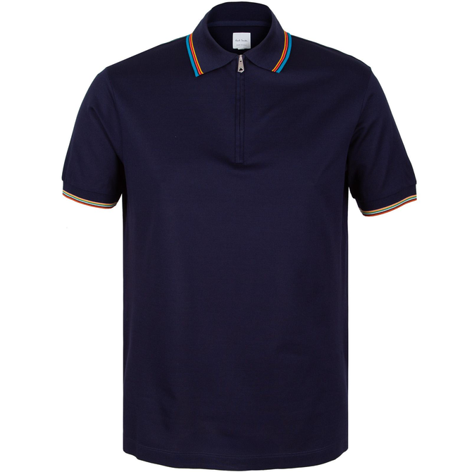 Luxury Zip Polo With Stripe Collar Trim