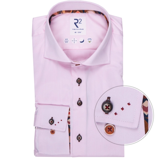 Pink Organic Cotton Twill Dress Shirt With Print Trim-new online-Fifth Avenue Menswear