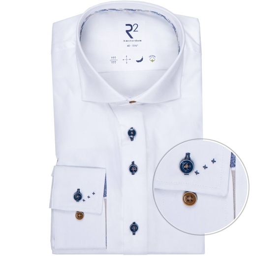 White 2-Ply Organic Cotton Twill Dress Shirt With Print Trim-new online-Fifth Avenue Menswear