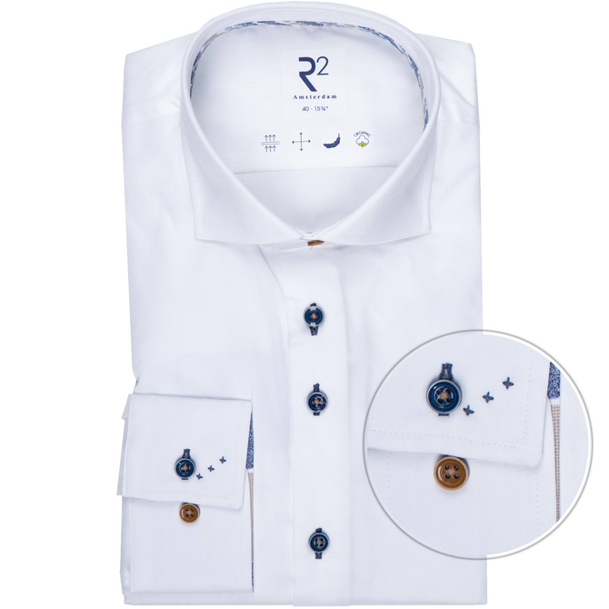 White 2-Ply Organic Cotton Twill Dress Shirt With Print Trim