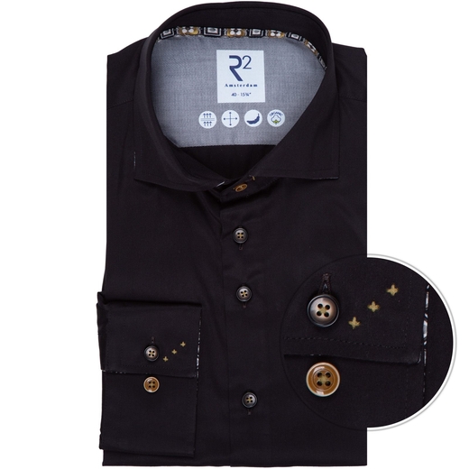 Black Organic Cotton Twill Dress Shirt With Print Trim-new online-Fifth Avenue Menswear