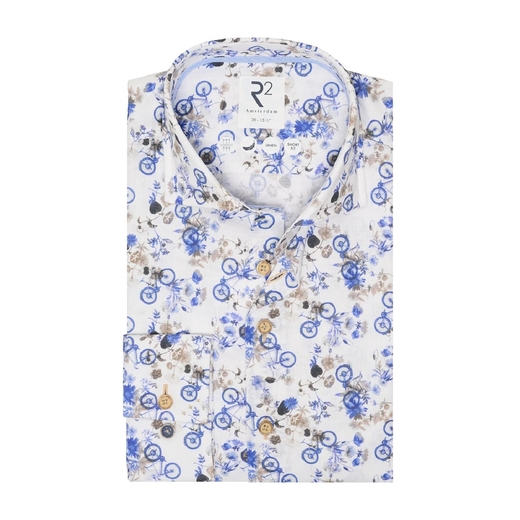Luxury Linen Floral & Bikes Print Shirt-on sale-Fifth Avenue Menswear