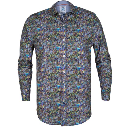 Frozen Leaves Print Stretch Cotton Shirt-new online-Fifth Avenue Menswear