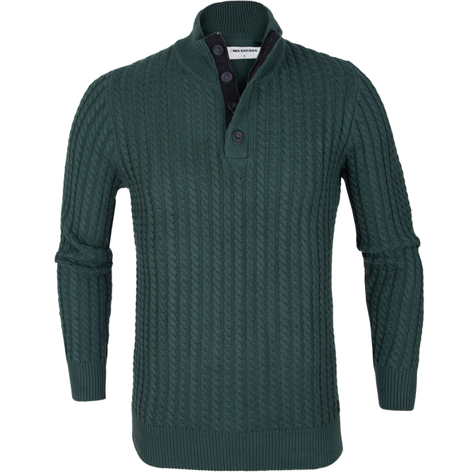 Chunky Knit 1/2 Zip & Button Turtle Neck Pullover