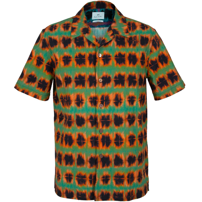 Classic Fit Shibori Check Print Short Sleeve Shirt
