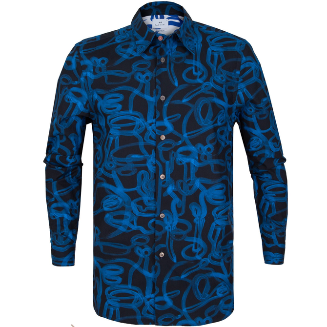 Tailored Fit Scribble Print Casual Shirt