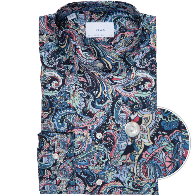 Contemporary Fit Luxury Cotton Paisley Print Dress Shirt