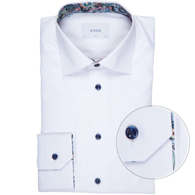 Slim Fit Luxury Cotton Twill Dress Shirt With Paisley Print Trim