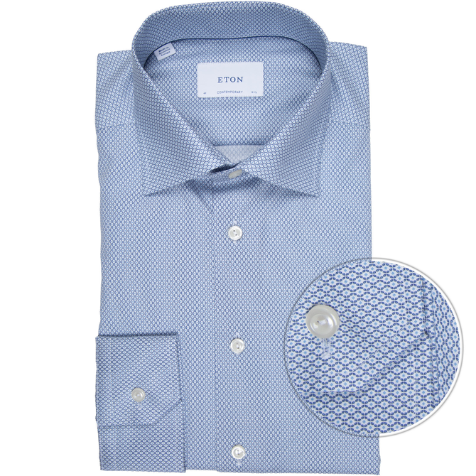Contemporary Fit Luxury Cotton Micro Geometric Print Dress Shirt