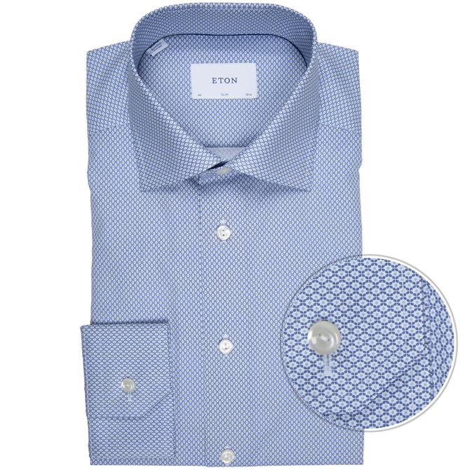 Slim Fit Luxury Cotton Micro Geometric Print Dress Shirt
