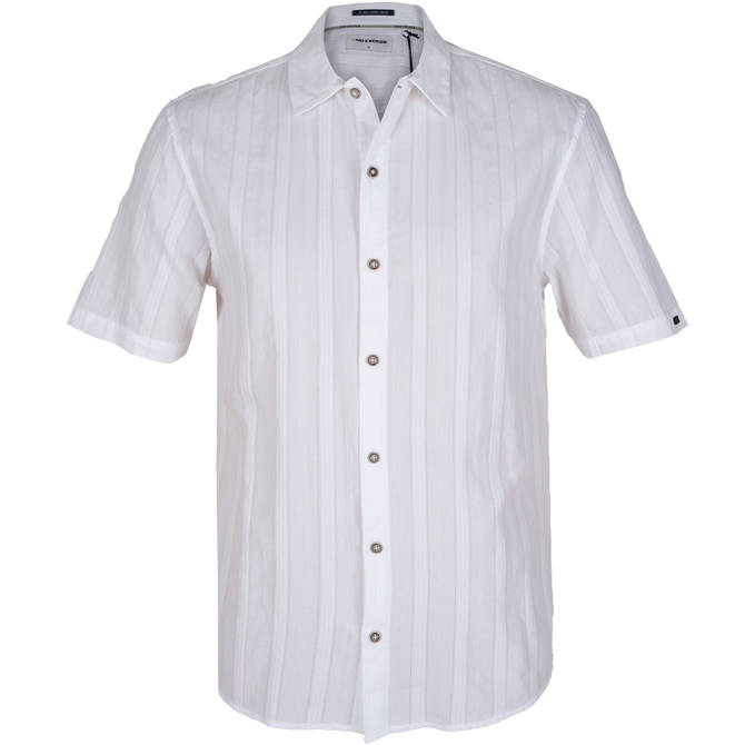 Short Sleeve Vertical Jacquard Stripe Casual Shirt