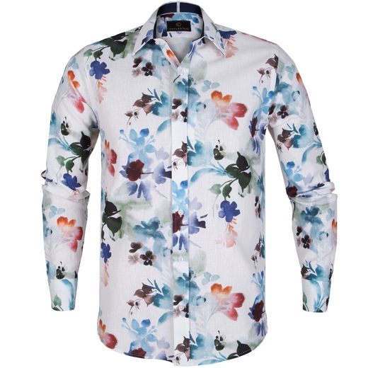 Beaumont Watercolour Print Cotton/Linen Shirt-new online-Fifth Avenue Menswear