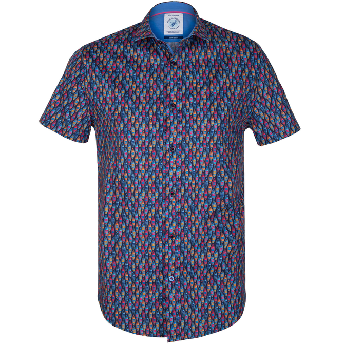 Boat Print Stretch Cotton Short Sleeve Shirt