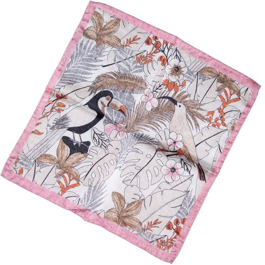 Birds & Floral Print Silk Pocket Square-accessories-Fifth Avenue Menswear