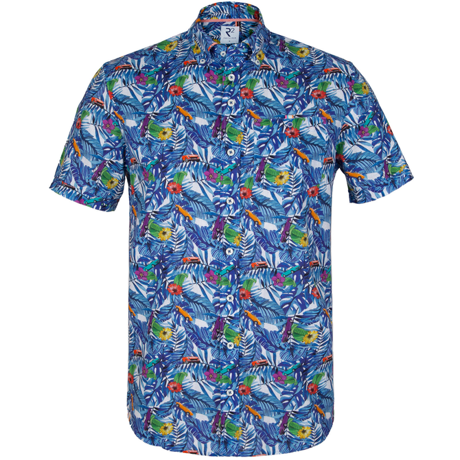 Floral Print Linen & Cotton Blend Short Sleeve Shirt