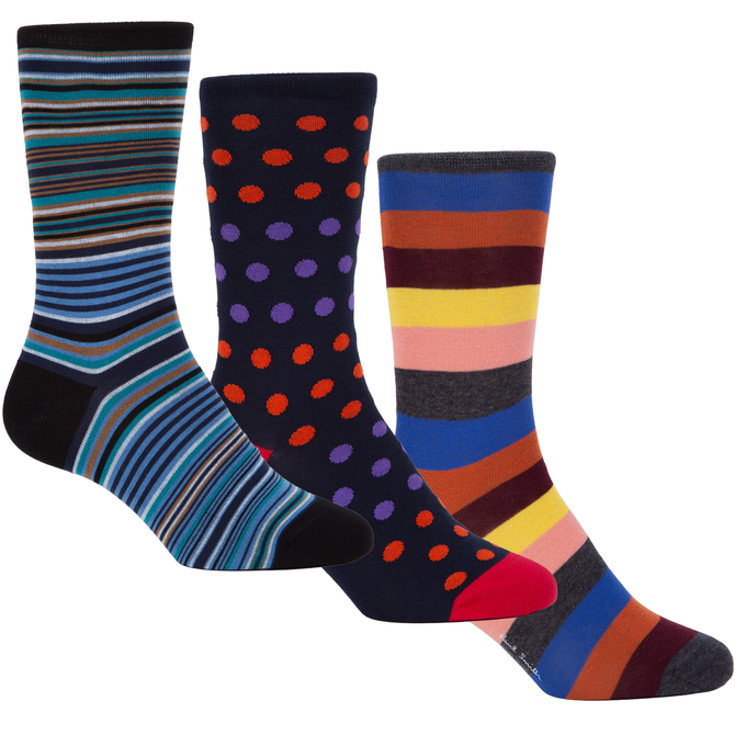 3 Pack Multi Stripes & Spots Cotton Socks