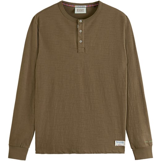 Relaxed Fit Slub Cotton Grandad Long Sleeve T-Shirt-on sale-Fifth Avenue Menswear
