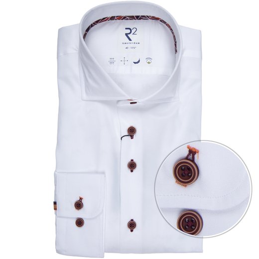 White Organic Cotton Twill Dress Shirt With Print Trim-new online-Fifth Avenue Menswear