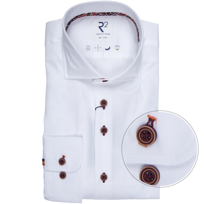 White Organic Cotton Twill Dress Shirt With Print Trim