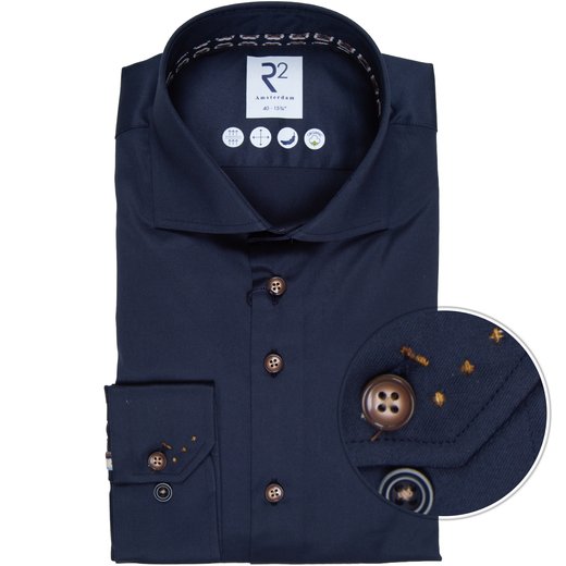 Navy Organic Cotton Twill Dress Shirt With Print Trim-new online-Fifth Avenue Menswear