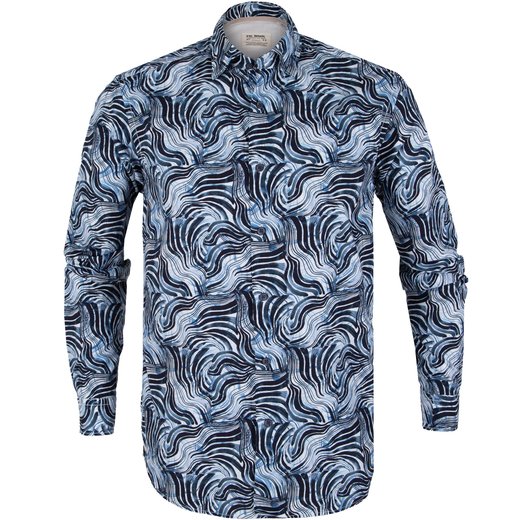 Treviso Wavy Print Casual Cotton Shirt-new online-Fifth Avenue Menswear