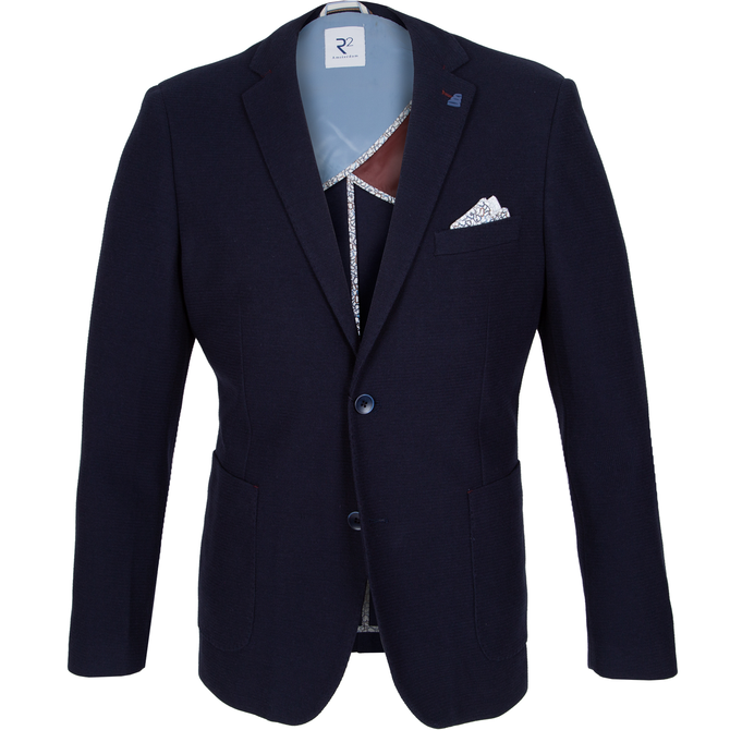 Navy Stretch Cotton Blend Knit Blazer
