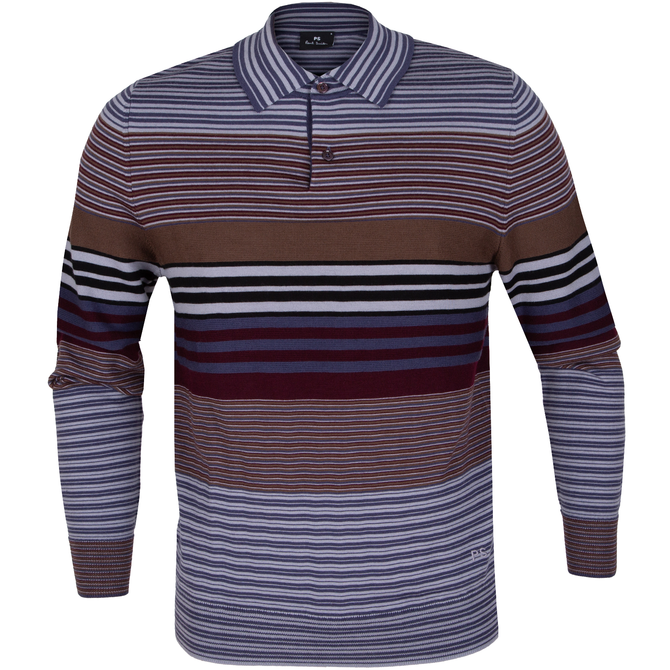Multi Stripe Merino Wool Polo Pullover