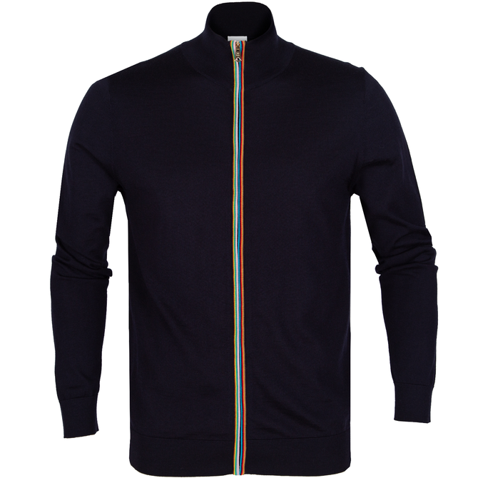Multi Stripe Zip-Up Merino Wool Cardigan
