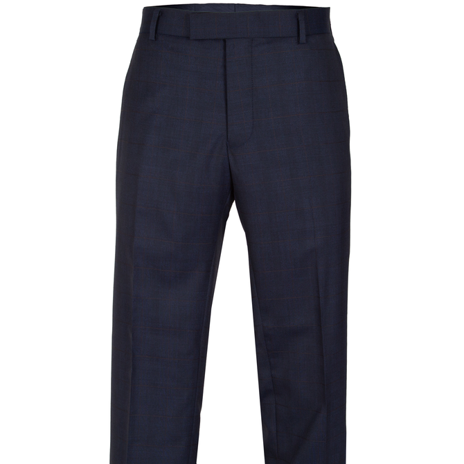 Caper Navy Windowpane Check Wool Dress Trouser