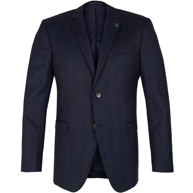 Ayden Navy Windowpane Check Wool Jacket