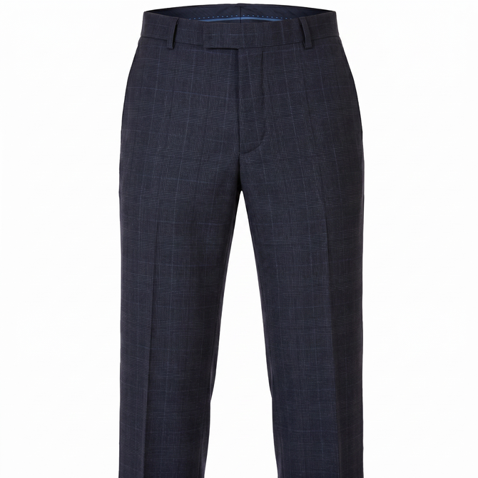 Caper Navy Tonal Check Wool Dress Trouser
